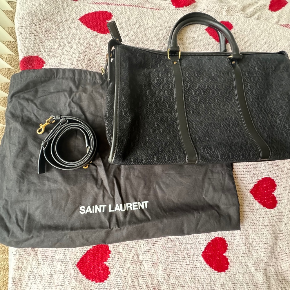 SAINT LAURENT Monogram 48-hour Bag in Black Suede